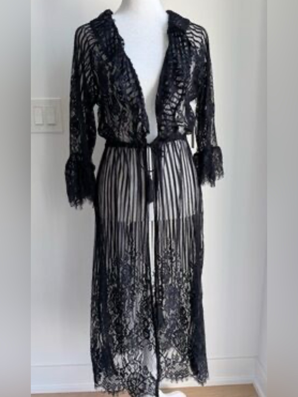 Melograno Rico Lace Swim Cover Kimono Tie Front Black Lace Size Small Whimsigoth